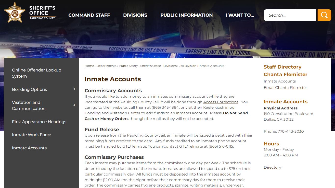 Inmate Accounts | Paulding County, GA